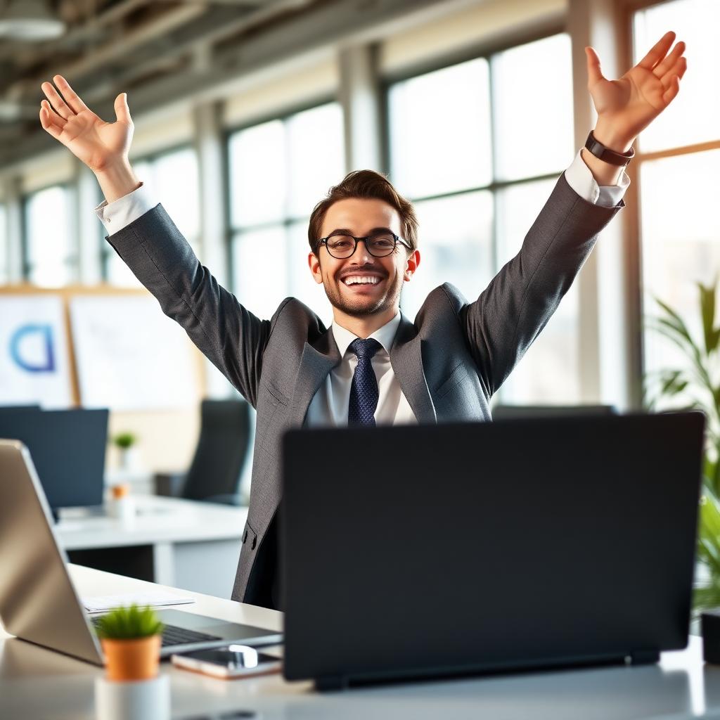 Successful sales agent celebrating